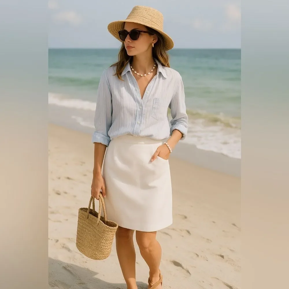 Vintage 90s Block Island Petites White Pencil Skirt High Waist Minimalist 12P - Picture 1 of 12